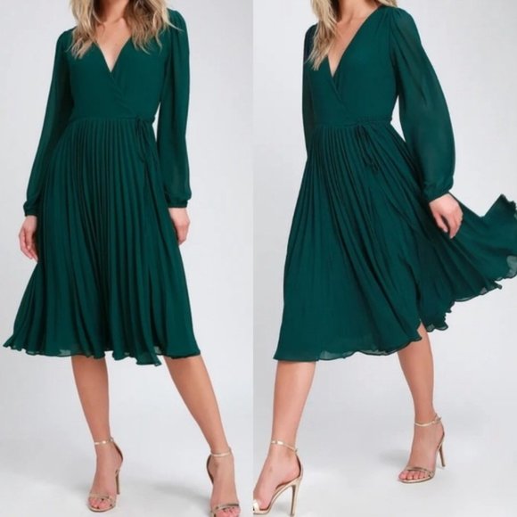 Lulu's First Impression Pleated Midi Wrap Dress XL - Picture 1 of 7